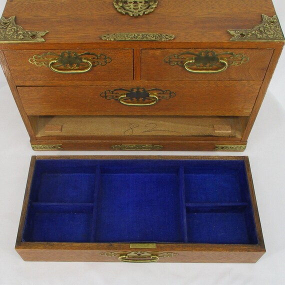Vintage Japanese Tansu Chest 4 Drawer Jewelry Box Orn… Gem