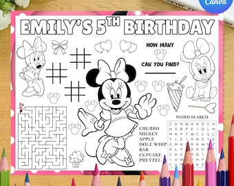 Minnie Mouse Placemat birthday Coloring Pages Minnie Activity Sheet Kids Placemat Party Printable Minnie Bowtique Drawing Placemat Worksheet