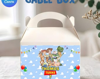 Etiqueta para caja de Toy Story con forma de tejado Etiqueta para bolsa de regalos de Toy Story Bolsa de dulces de Toy Story Recuerdos de fiesta de Toy Story Envoltorio para caja de Toy Story con forma de tejado (Descarga digital)