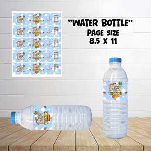 Toy Story Birthday Party favor bundle mockup with white background with water bottle mockup and page.