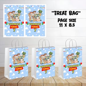 Toy Story Birthday Party favor Treat Bag mockup with white background with Treat Bag mockup and page of the Treat Bag.