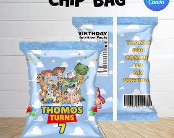 Diseño de bolsa de papas fritas de Toy Story Decoración para fiesta de cumpleaños de Toy Story Envoltorios para fiestas de Toy Story Recuerdos para fiestas de Toy Story Plantilla para recuerdos de fiesta de Buzz Lightyear