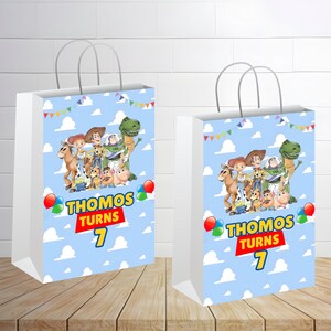 Toy Story Birthday Party favor Treat Bag mockup with white background and two Treat Bags are placed on the page.