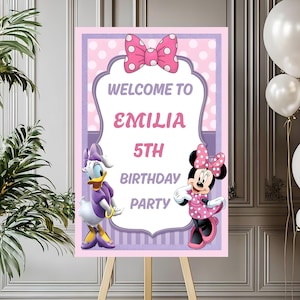 Minnie And Daisy Birthday Welcome Sign Minnie Welcome Banner Pink Minnie Mouse Welcome Poster Sign Printable Minnie Welcome Board MD01