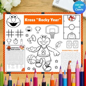 Elmo Basketball Coloring Placemat (Editable Canva Template)