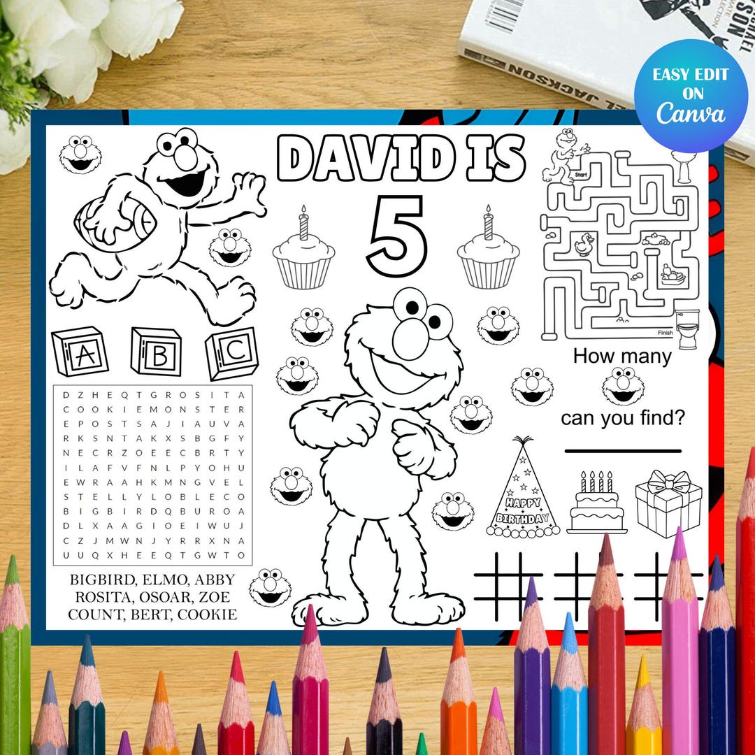 Elmo Math Page Placemat Elmo Birthday Coloring Pages Activity Sheet Kids Practice Game ...