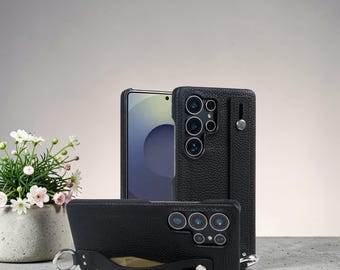 Leather Phone Case Wrist Strap & Stand Galaxy S26 S25 Ultra, S24, S23, S22, S21