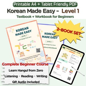 Lär dig koreanska Hangul-kurspaket | Nivå 1 lärobok + arbetsbok i PDF-format