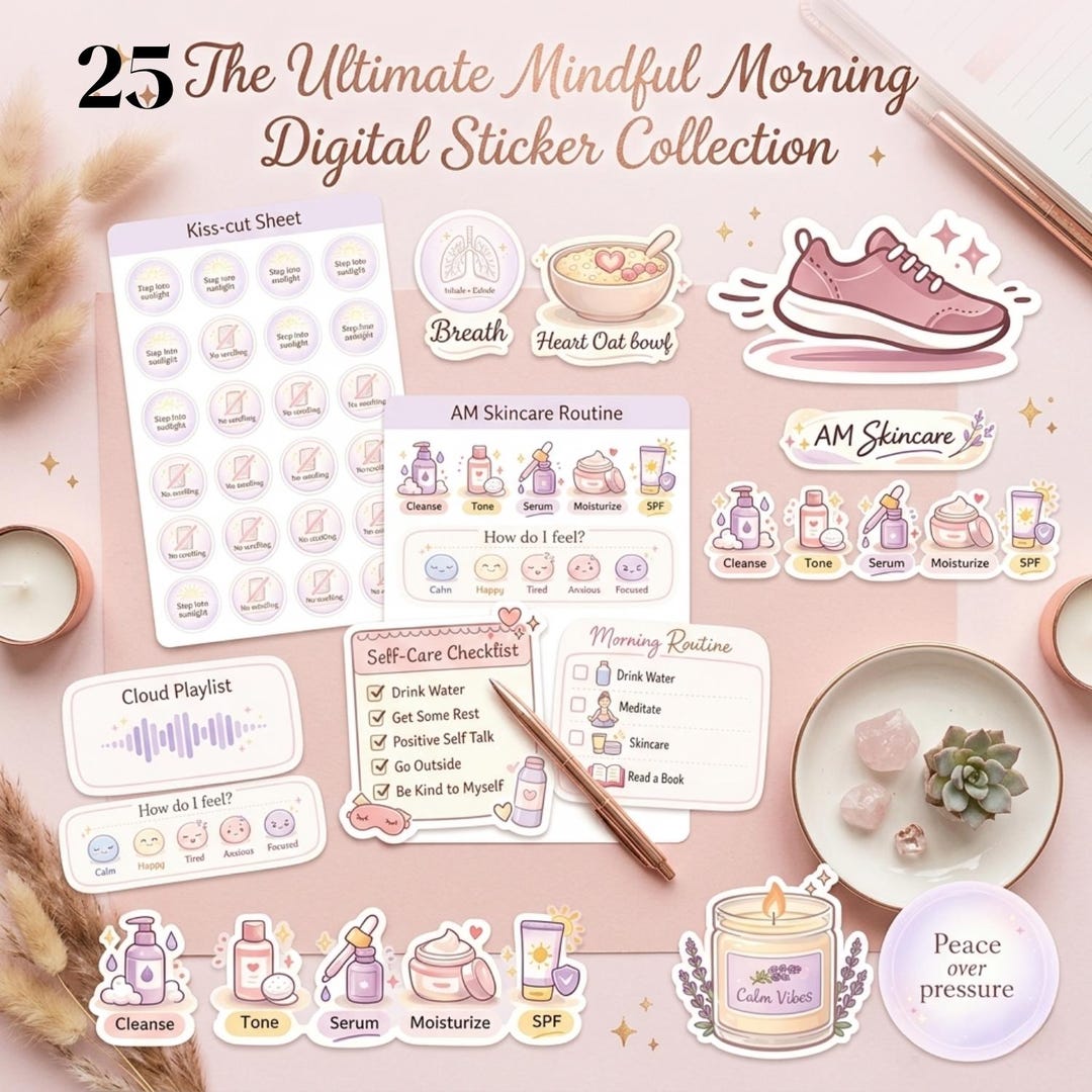 Morning Routine Digital Stickers | Mindful Self Care Planner Stickers ...