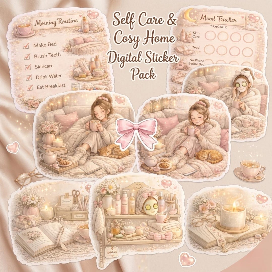 Self Care Digital Stickers | Cozy Home Planner Stickers | Aesthetic ...