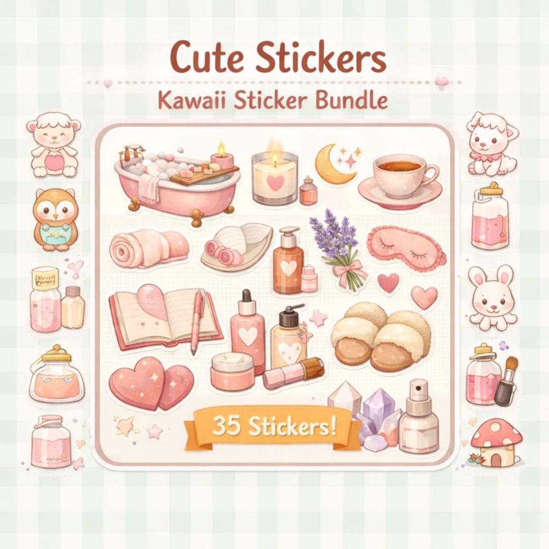Self Care Sticker Bundle PNG | Cute Kawaii Stickers | Digital Planner ...