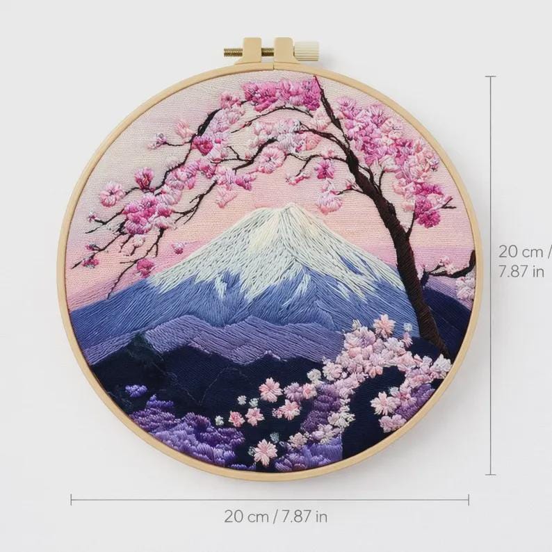 Mount Fuji Cherry Blossom Embroidery Kit DIY – Beginner Friendly Sakura ...
