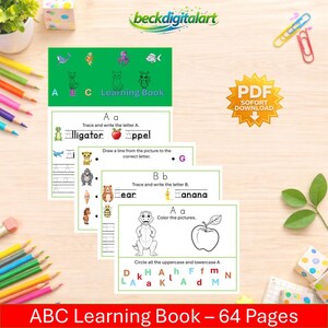 ABC Learning Book for Kids – Alphabet Activity Workbook, 64 Pages, 101 Color Pictures, 51 Coloring Pages, Preschool Printable US Letter