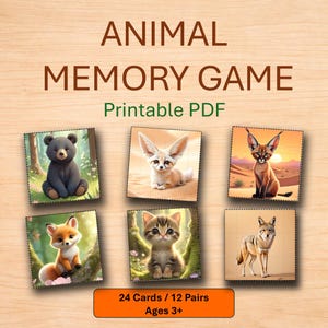 Djurmemoryspel att skriva ut, Memoryspel för barn, Matchningsspel, Lärandespel för dagis, Montessorispel, PDF-nedladdning