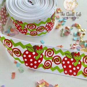 Bookworm Ribbon, Back to School Ribbon, Apple with worm ribbon