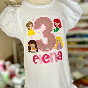 Princess theme birthday shirt or bodysuit, Princesses Birthday Shirt, Elsa, Ariel, Rapunzel, Belle | Any Age image 6