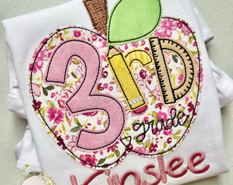 Apple shirt for girls, Kindergarten shirt, Preschool shirt, 1st grade shirt, 2nd grade shirt, 3rd grade shirt