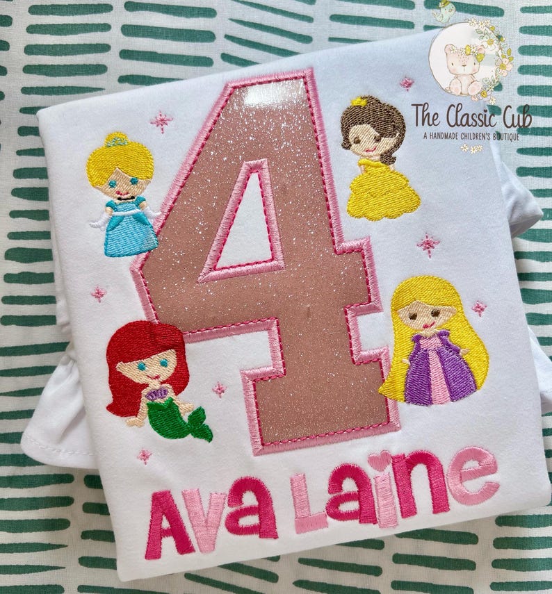 Princess theme birthday shirt or bodysuit, Princesses Birthday Shirt, Elsa, Ariel, Rapunzel, Belle | Any Age image 7