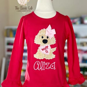 Puppy theme Valentine shirt, Wuff You red valentine shirt for girls image 2