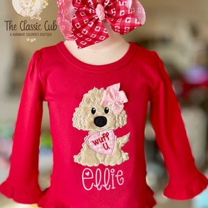 Puppy theme Valentine shirt, Wuff You red valentine shirt for girls image 5