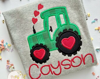 Camiseta de tractor de San Valentín para niños, Camiseta de San Valentín para niños con tractor verde