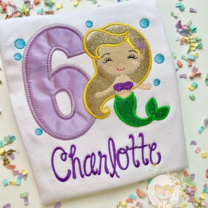 Mermaid birthday shirt or bodysuit Any Age image 1