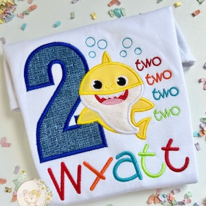 Boy Baby Shark Two Twee thema verjaardagsshirt of bodysuit
