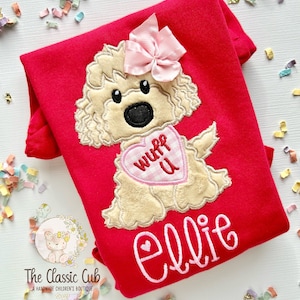 Puppy theme Valentine shirt, Wuff You red valentine shirt for girls image 1
