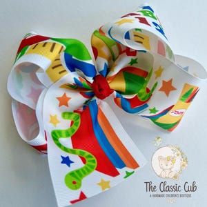 Extra Large Back to School Hairbow - bookworm ribbon
