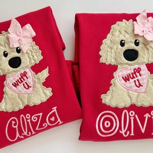 Puppy theme Valentine shirt, Wuff You red valentine shirt for girls image 3