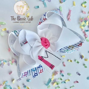 Crayon Hairbow with ABC ribbon, Monogrammed Initial Bow, Back to School Hairbow