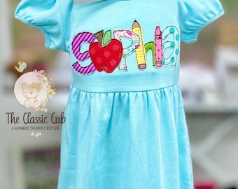 School dress for girls with embroidered name