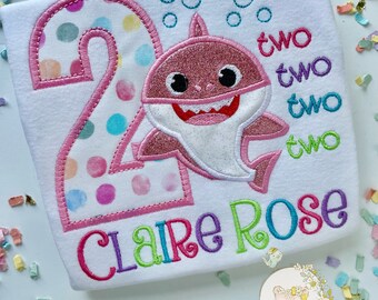 Baby Shark Two Two theme birthday shirt or bodysuit for girls in pink and purple