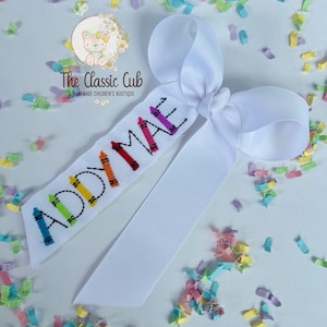Monogrammed Hairbow with Crayon Name, Back to School Hairbow, Kindergarten, PreK, 1st grade