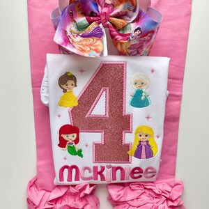Princess theme birthday shirt or bodysuit, Princesses Birthday Shirt, Elsa, Ariel, Rapunzel, Belle | Any Age image 8