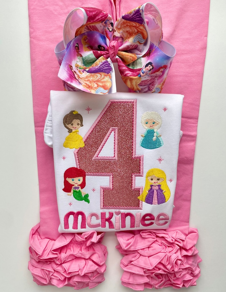 Princess theme birthday shirt or bodysuit, Princesses Birthday Shirt, Elsa, Ariel, Rapunzel, Belle | Any Age image 8