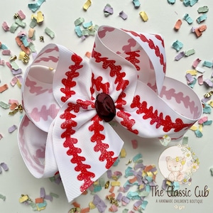 Baseball Stitch Hairbow, Baseball ribbon bow
