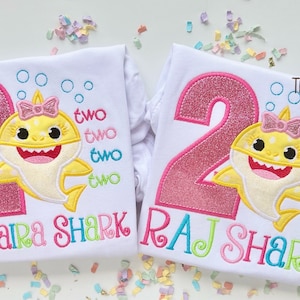 Shark Two Two-thema verjaardagsshirt voor meisjes
