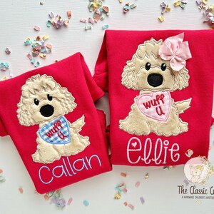 Puppy theme Valentine shirt, Wuff You red valentine shirt for girls image 6