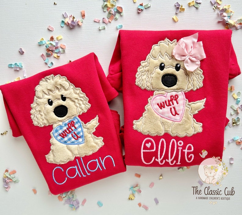 Puppy theme Valentine shirt, Wuff You red valentine shirt for girls image 6