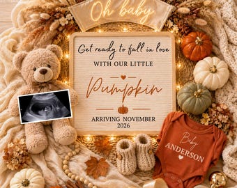 Fall Pregnancy Announcement: Little Pumpkin Pregnancy Announcement,Gender Neutral Social Media Reveal, Digital Canva Template Social Media
