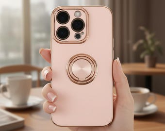 Luxury Plated Magnetic Ring Stand Case – Shockproof Cover for iPhone 11-16 Series