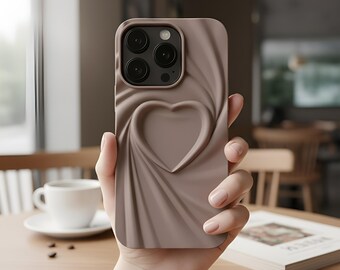 3D Wrinkle Heart Silicone Case – Matte Full Cover for iPhone 11-17 Pro Max Plus