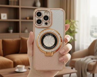 Luxury Glitter Diamond Magnetic Stand Phone Case – Silicone Cover for iPhone 11-17 Series