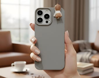 3D Cartoon Lying Cat iPhone Case – Lychee Leather Shockproof Cover for iPhone X-17 Series
