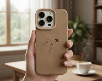 Airplane Route Heart Faux Leather iPhone Case – Protective Travel Design for iPhone 11-17 Series