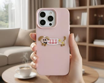 Adorable 3D Cartoon Puppy Embroidery iPhone Case – Leather Pattern Cover for iPhone X-17 Series