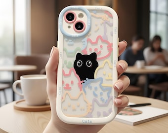 Kawaii Cat Animal Silicone Phone Case for iPhone 17 16 15 14 13 12 11 8 7 Plus SE Pro Max Air Soft Cover