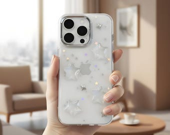 Luxury 3D Star Glitter iPhone Case: Clear Bumper Shockproof Cover for iPhone 11-17 Series