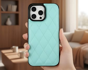 Quilted Leather Flip Wallet Case with Card Holder for iPhone 7-16 Series